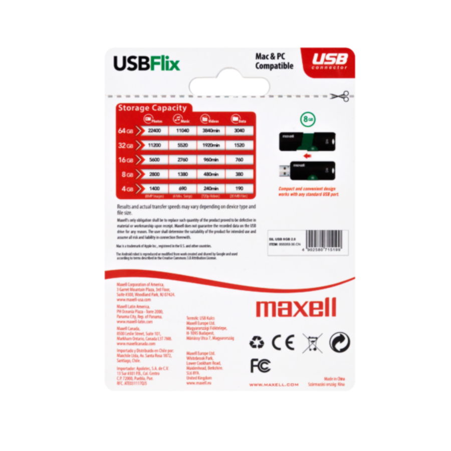 Maxell FLIX USB 2.0 pendrive 8GB - fekete-zöld (10 db-os csomag)
