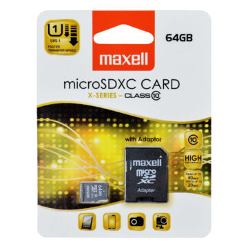 Maxell 64GB Micro SDXC Memóriakártya Class 10 + Adapter - 854988.00.GB