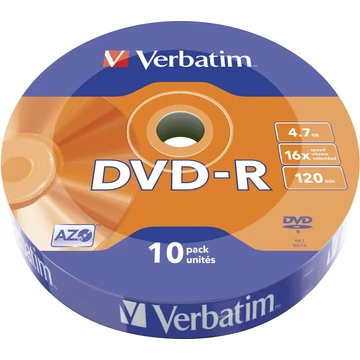 Verbatim DVD-R 16X lemez 4,7 GB - 10 db Shrink csomagolásban Verbatim DVD-R 16X lemez 4,7 GB - 10 db Shrink csomagolásban