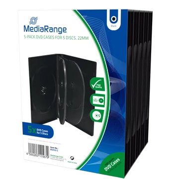 MediaRange 5 lemezes DVD tok 22 mm - fekete (5 db)