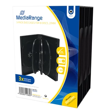 MediaRange 8 lemezes DVD tok 27 mm - fekete (3 db) MediaRange 8 lemezes DVD tok 27 mm - fekete (3 db)