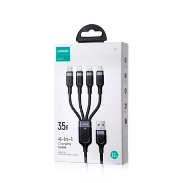 Joyroom 4 az 1-ben töltő/adatkábel Lightning + 2x USB-C + Micro USB 3,5A 1,2m - fekete Joyroom 4 az 1-ben töltő/adatkábel Lightning + 2x USB-C + Micro USB 3,5A 1,2m - fekete