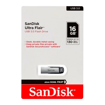 SANDISK ULTRA FLAIR PENDRIVE 16GB USB 3.0 Ezüst (130 MB/s)