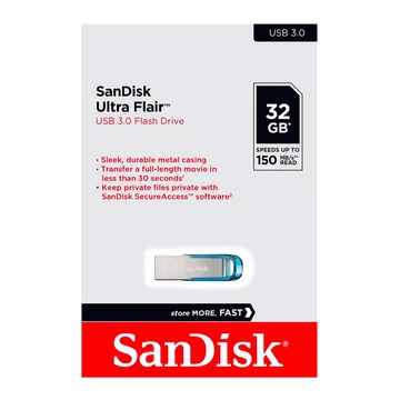 SANDISK ULTRA FLAIR PENDRIVE 32GB USB 3.0 Kék (150 MB/s olvasási sebesség) SANDISK ULTRA FLAIR PENDRIVE 32GB USB 3.0 Kék (150 MB/s olvasási sebesség)