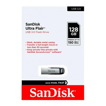 SANDISK ULTRA FLAIR PENDRIVE 128GB USB 3.0 Ezüst SANDISK ULTRA FLAIR PENDRIVE 128GB USB 3.0 Ezüst