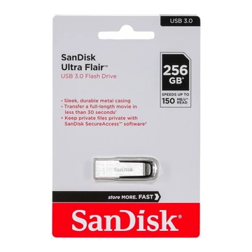 SANDISK ULTRA FLAIR PENDRIVE 256GB USB 3.0 Ezüst  (150 MB/s olvasási sebesség)
