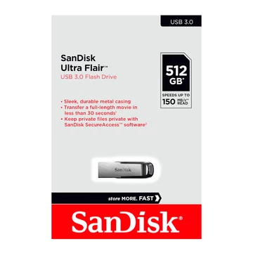 SanDisk Ultra Flair pendrive 512GB USB 3.0 - ezüst-fekete SanDisk Ultra Flair pendrive 512GB USB 3.0 - ezüst-fekete