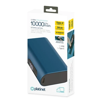 Platinet power bank 10000mAh PD20W és SCP 22,5W Type-C - kék