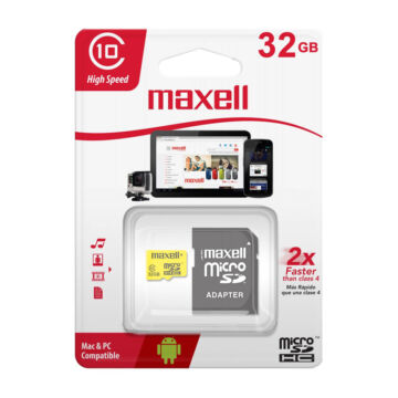 Maxell Yellow 32GB micro SDHC + adapter CL10 (80 MB/s olvasási sebesség)