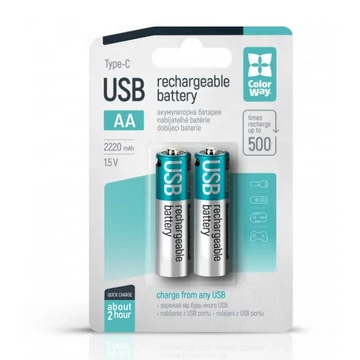 ColorWay újratölthető akkumulátor AA Type-C 2200 mAh 1.5V (2db)
