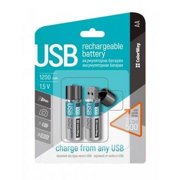 ColorWay újratölthető akkumulátor AA USB 1200 mAh 1.5V (2db)