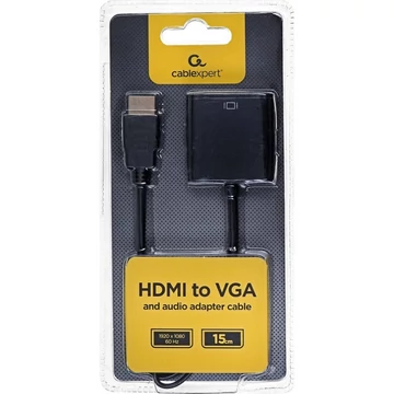 Gembird HDMI VGA átalakító adapter 3,5 mm-es audio kimenettel - fekete (A-HDMI-VGA-03)