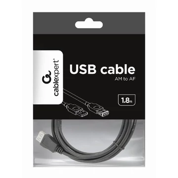 Gembird USB 2.0 hosszabbító kábel 1,8m - fekete