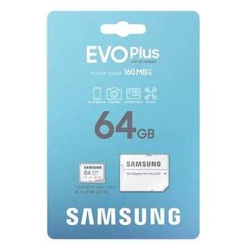 Samsung EVO Plus Micro SDXC memóriakártya adapterrel 64GB Class 10 UHS-I 160 MB/s