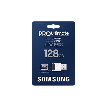 Samsung PRO Ultimate 128GB microSD memóriakártya USB adapterrel CL10 UHS-I U3 (200/130 MB/s) Samsung PRO Ultimate 128GB microSD memóriakártya USB adapterrel CL10 UHS-I U3 (200/130 MB/s)