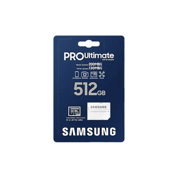 Samsung PRO Ultimate 512GB microSD memóriakártya adapterrel CL10 UHS-I U3 (200/130 MB/s) Samsung PRO Ultimate 512GB microSD memóriakártya adapterrel CL10 UHS-I U3 (200/130 MB/s)