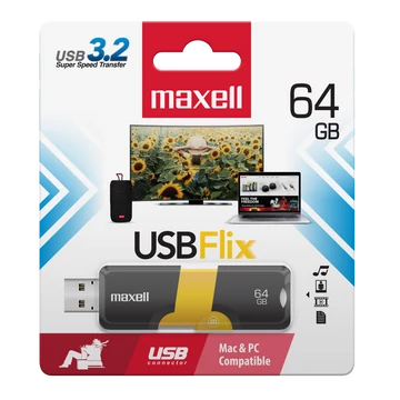 Maxell FLIX pendrive USB 3.0 64GB 130/50 MB/s - fekete/sárga