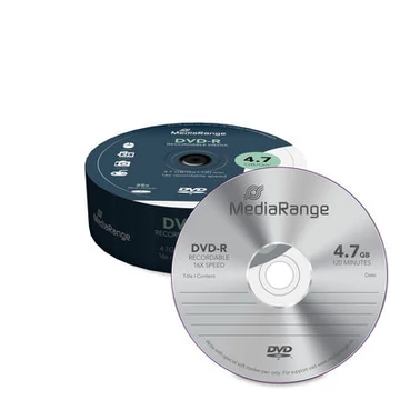 MediaRange DVD-R 16x 4,7GB adathordozó 25 db-os cake dobozban