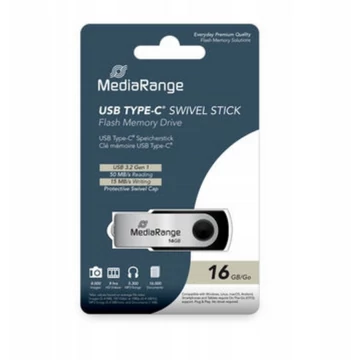 MediaRange forgatható pendrive 16GB USB 3.2 Gen 1 Type-C - fekete/ezüst MediaRange forgatható pendrive 16GB USB 3.2 Gen 1 Type-C - fekete/ezüst