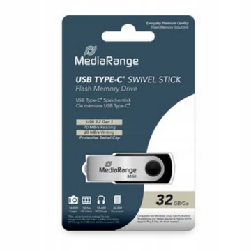MediaRange forgatható pendrive Type-C USB 3.2 Gen 1 32GB - fekete/ezüst MediaRange forgatható pendrive Type-C USB 3.2 Gen 1 32GB - fekete/ezüst