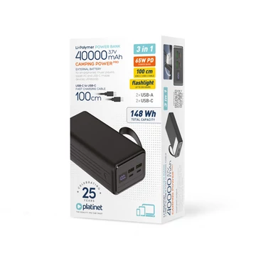 Platinet PMPB4065 power bank 40000 mAh 65W PD gyorstöltéssel - fekete