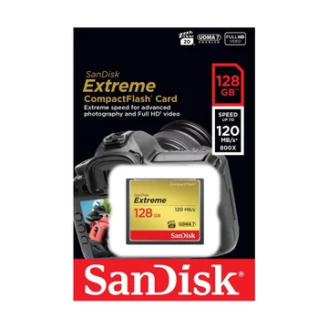 SanDisk Extreme CompactFlash memóriakártya 128GB UDMA7 VPG-20 120 MB/s olvasási sebességgel