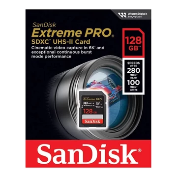 SanDisk Extreme Pro SDXC memóriakártya 128GB V60 C10 UHS-II (280/100 MB/s)