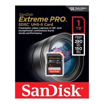 SanDisk Extreme Pro SDXC memóriakártya 1TB V60 C10 UHS-II (280/150 MB/s) SanDisk Extreme Pro SDXC memóriakártya 1TB V60 C10 UHS-II (280/150 MB/s)