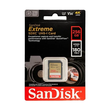 SanDisk Extreme 256GB SDXC memóriakártya UHS-I U3 V30 (180/130 MB/s)
