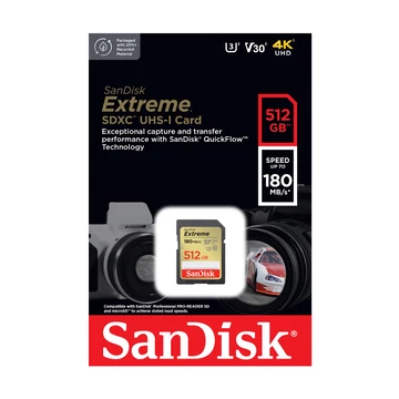 SanDisk Extreme 512GB SDXC memóriakártya UHS-I U3 V30 Class 10 180 MB/s