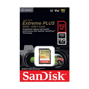 SanDisk Extreme Plus SDXC memóriakártya 512GB CL10 UHS-I U3 V30 (190/130 MB/s)