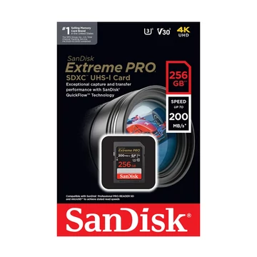 SanDisk Extreme Pro 256GB SDXC memóriakártya V30 UHS-II U3 Class 10 (200/140 MB/s)