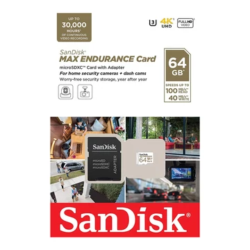 SanDisk Max Endurance Micro SDXC memóriakártya + adapter 64GB A1 Class 10 UHS-I V30 (100/40 MB/s)