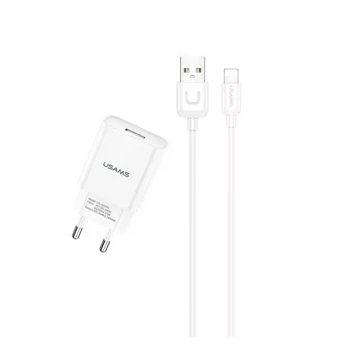 USAMS T21 hálózati töltő 1xUSB 2.1A Lightning kábellel 1m - fehér (T21OCLN01)