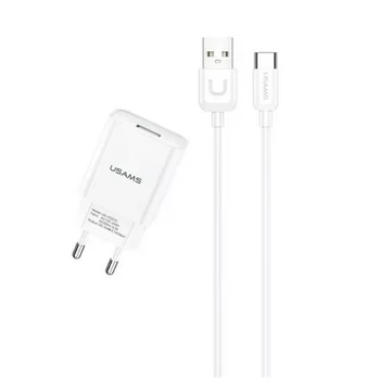 USAMS T21 hálózati töltő 1xUSB csatlakozással 2.1A Type-C kábellel 1m - fehér (T21OCTC01)