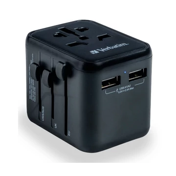 Verbatim UTA-01 utazási adapter 2xUSB-A porttal - fekete Verbatim UTA-01 utazási adapter 2xUSB-A porttal - fekete