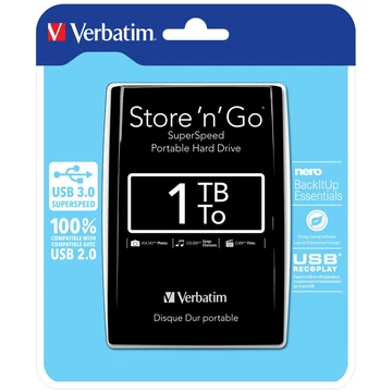 Verbatim Store 'n' Go külső merevlemez 1TB USB 3.0 - fekete (53023)