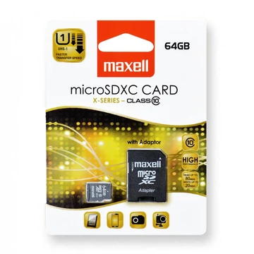 Maxell X-series 64GB micro SDXC + adapter CL10 (80 MB/s olvasási sebesség)