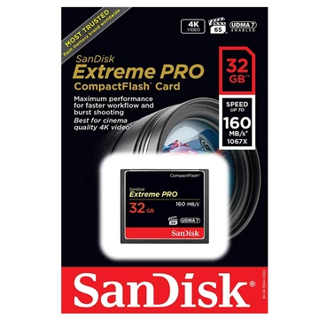 SanDisk Extreme PRO CompactFlash memóriakártya 32GB UDMA7 VPG-65 160 MB/s olvasási sebességgel