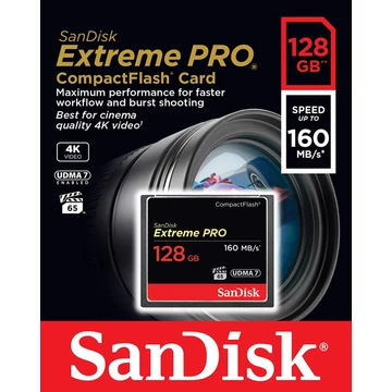 SanDisk Extreme PRO CompactFlash memóriakártya 128GB UDMA7 VPG-65 160 MB/s olvasási sebességgel - fekete