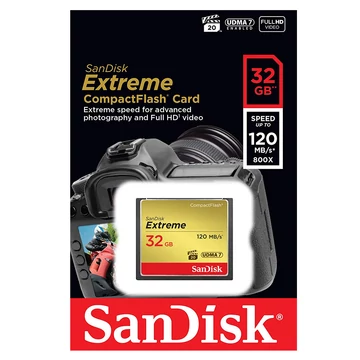 SanDisk Extreme CompactFlash memóriakártya 32GB UDMA7 VPG-20 120 MB/s olvasási sebességgel