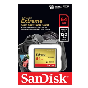 SanDisk Extreme CompactFlash memóriakártya 64GB UDMA7 VPG-20 120 MB/s olvasási sebességgel