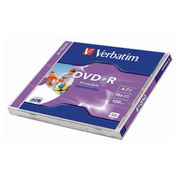 Verbatim DVD+R nyomtatható lemez 16X 4,7GB normál tokban 1db Verbatim DVD+R nyomtatható lemez 16X 4,7GB normál tokban 1db