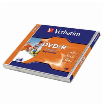 Verbatim DVD-R nyomtatható lemez 16X 4,7GB normál tokban 1db Verbatim DVD-R nyomtatható lemez 16X 4,7GB normál tokban 1db