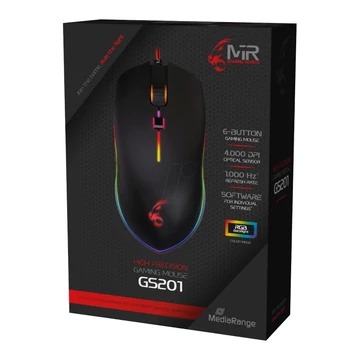MediaRange GS201 Gaming vezetékes egér 6 gombos 4000 DPI RGB háttérvilágítással - fekete-piros