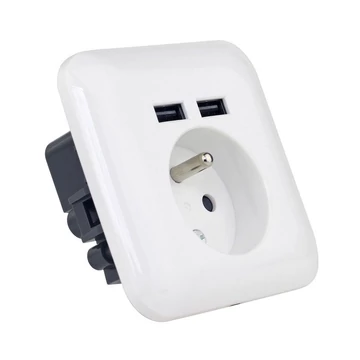 Platinet fali konnektor 2x USB csatlakozóval - fehér