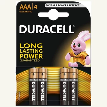 Duracell AAA 1,5V alkáli ceruza elem LR03 - 4 darab