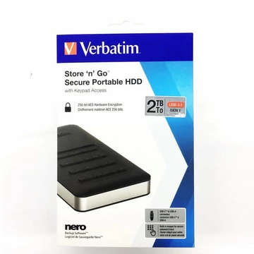 Verbatim Store 'n' Go Secure külső HDD 2TB USB-C AES 256 PIN-kóddal - fekete Verbatim Store 'n' Go Secure külső HDD 2TB USB-C AES 256 PIN-kóddal - fekete