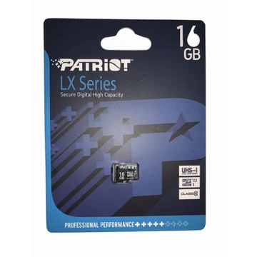 Patriot LX Series Micro SDHC 16GB Class 10 UHS-I U1 memóriakártya 80 MB/s olvasási sebességgel - fekete Patriot LX Series Micro SDHC 16GB Class 10 UHS-I U1 memóriakártya 80 MB/s olvasási sebességgel - fekete