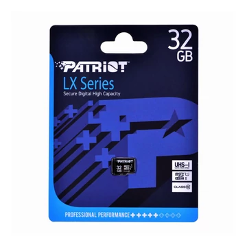 Patriot LX Series Micro SDHC 32GB Class 10 UHS-I U1 memóriakártya 80 MB/s olvasási sebességgel - fekete Patriot LX Series Micro SDHC 32GB Class 10 UHS-I U1 memóriakártya 80 MB/s olvasási sebességgel - fekete